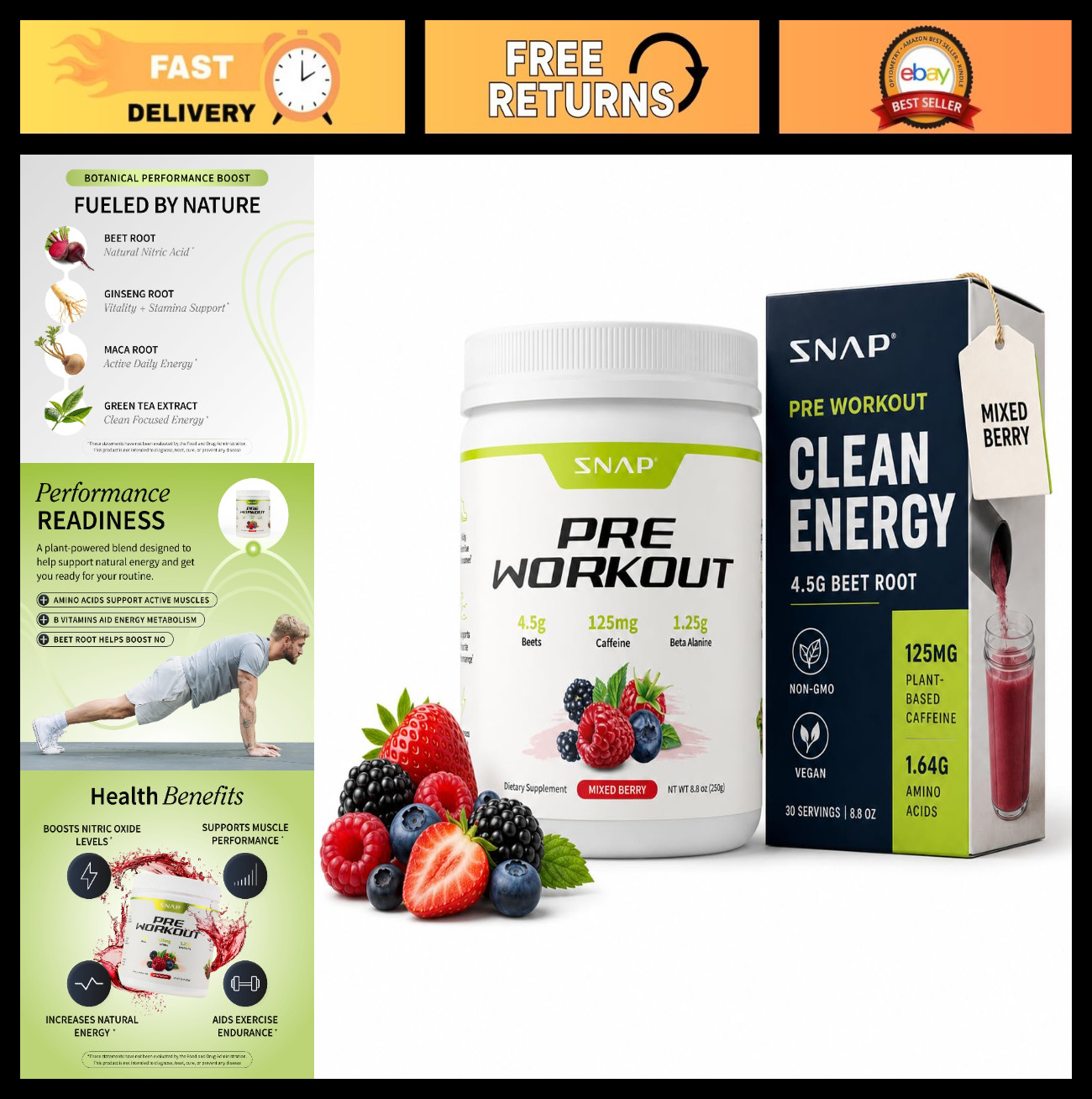 Natural Beet Root Powder Pre Workout – Plant-Based Energy, Nitric Oxide Boost, E