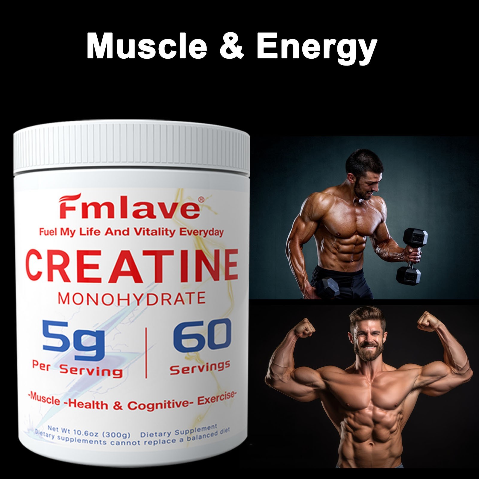 Micronized Creatine Monohydrate Powder, Unflavored, 60 Servings, 300 Grams /Pack