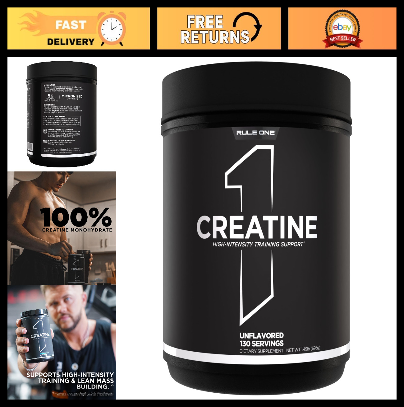 Micronized Creatine Monohydrate Powder – Unflavored, 130 Servings for Muscle Gai