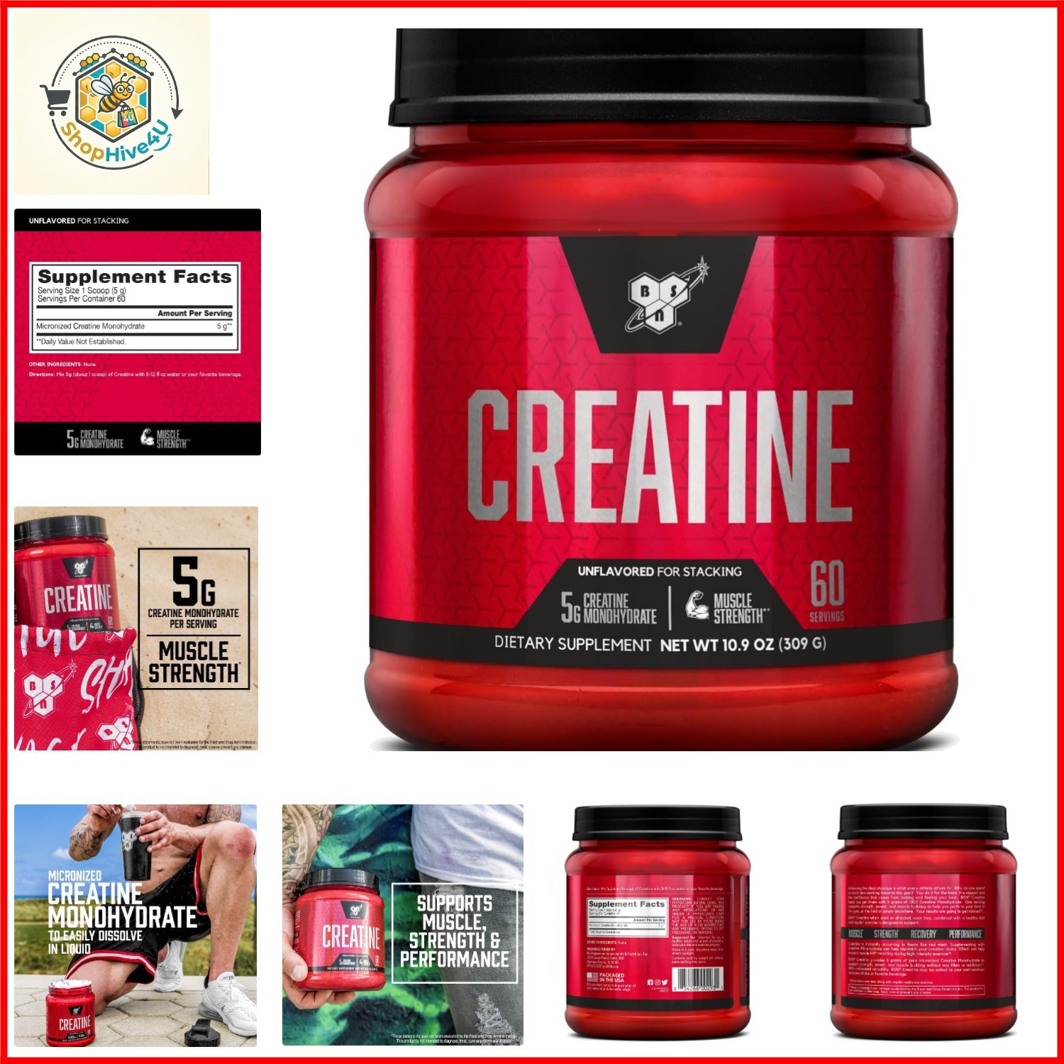 Micronized Creatine Monohydrate Powder, 5g per Serving, 60 Servings | Microni…