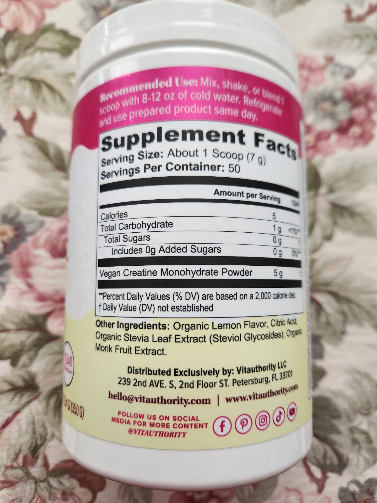 Vitauthority Women’s Micronized Creatine Monohydrate Powder ~ LEMONADE FLAVOR