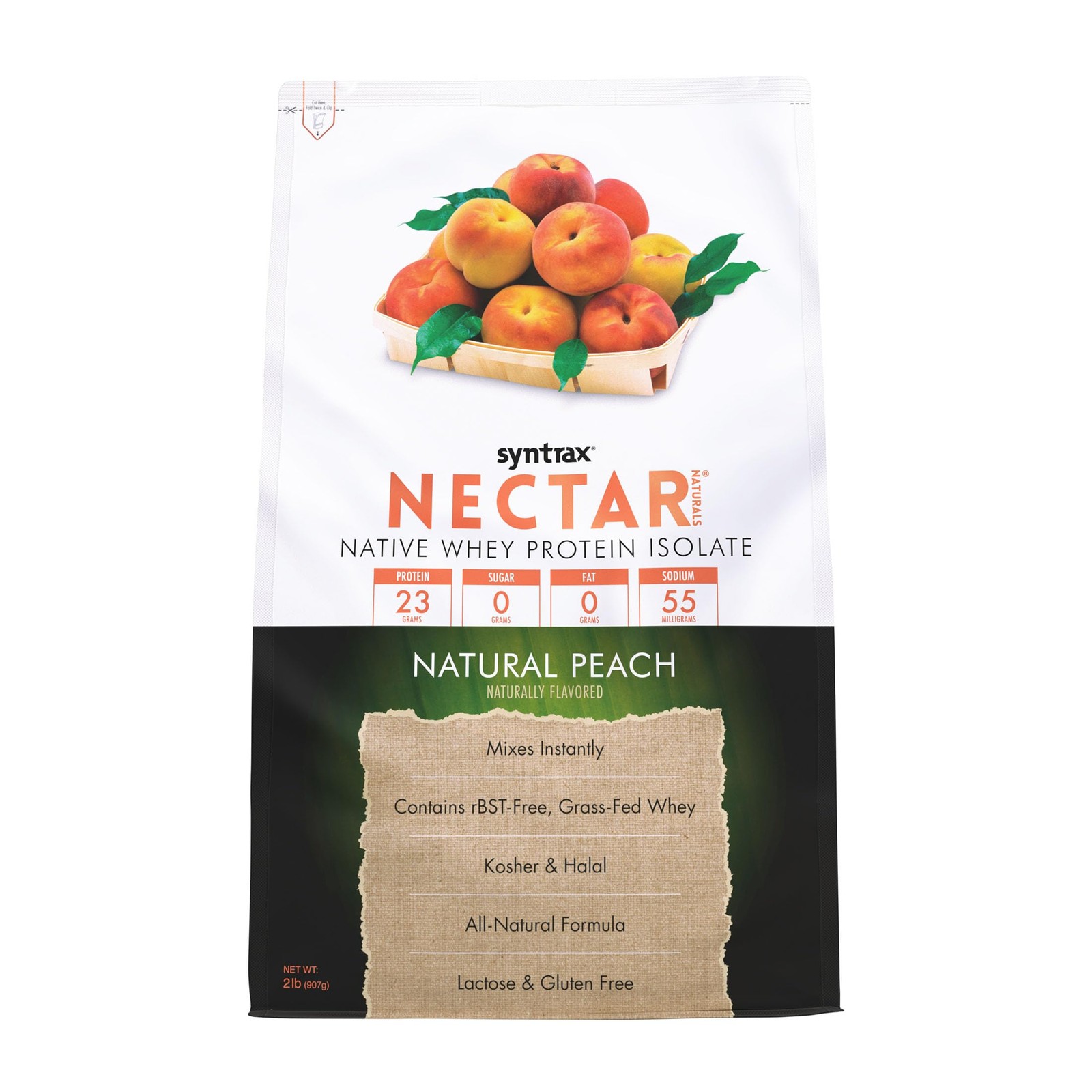 Nutrition Nectar Naturals, 100% Whey Isolate Protein Powder, Natural Peach, 2 lb