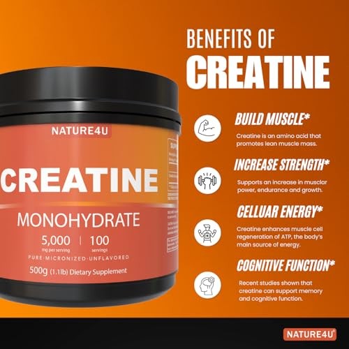 Nature4U Micronized Creatine Monohydrate Powder 5g 100 Servings