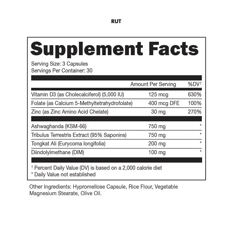 BUCKED UP RUT TESTOSTERONE BOOSTER 90Caps 30Serv Hormone Balance Mood, Pack of 2