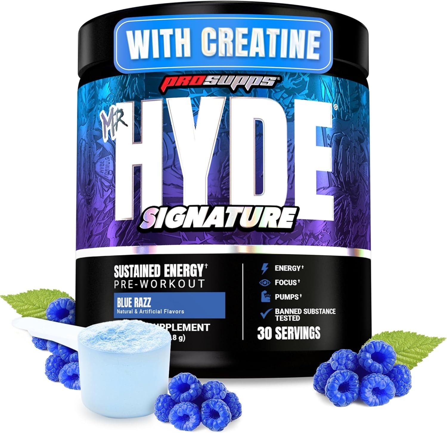 Mr. Hyde Pre-Workout Powder with Creatine & Beta Alanine – 30 Servings Blue Razz