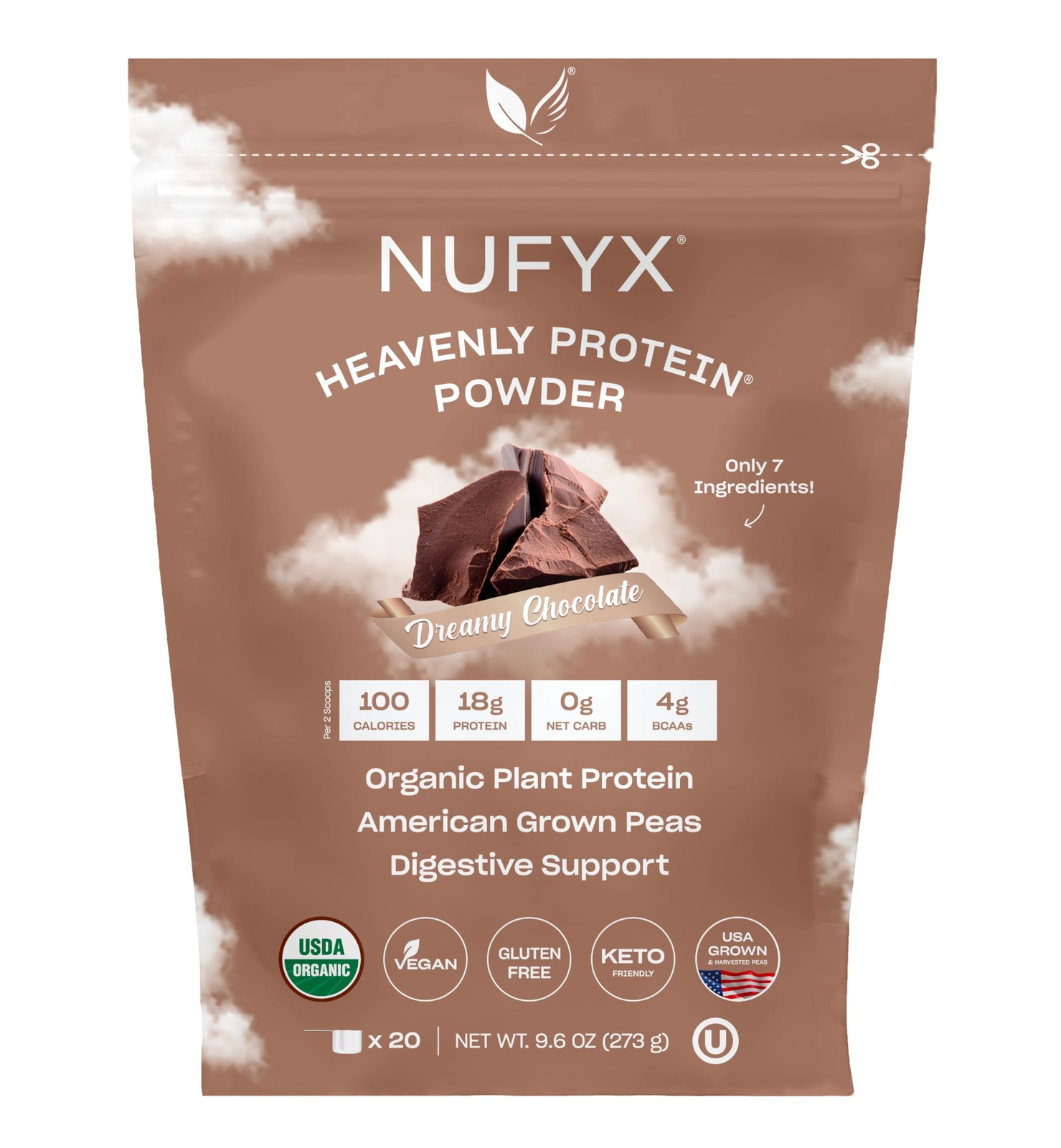 NUFYX Heavenly Protein Powder – Organic American Grown Pea, Vegan, Keto, 50 Cal