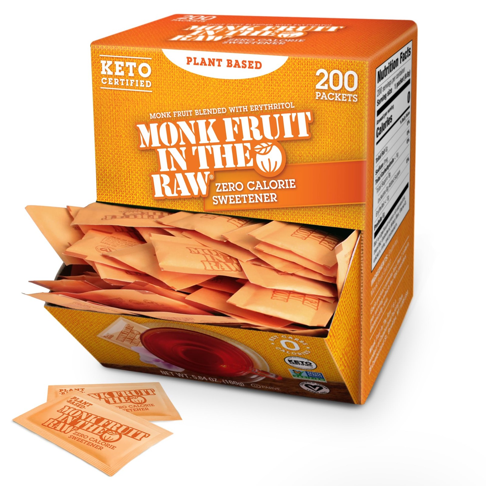 Monk Fruit In The Raw Sweetener Packets, 200 Ct, Keto 5.64 Ounce (Pack of 1)