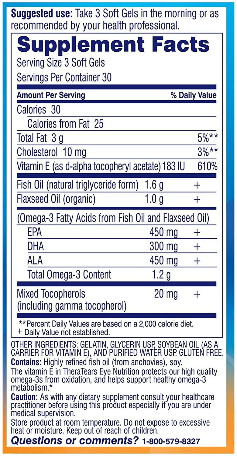 TheraTears 1200mg Omega 3 Supplement for Eye Nutrition, 90 Ct