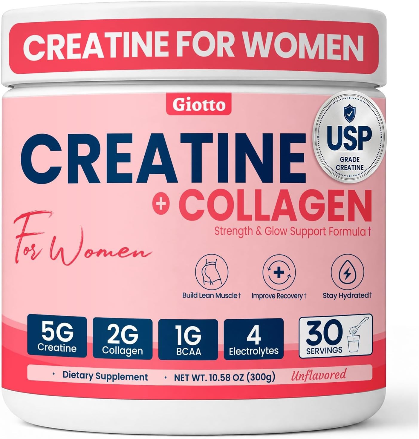 Giotto Creatine & Collagen Powder for Women – 10.58 oz – 04/2027