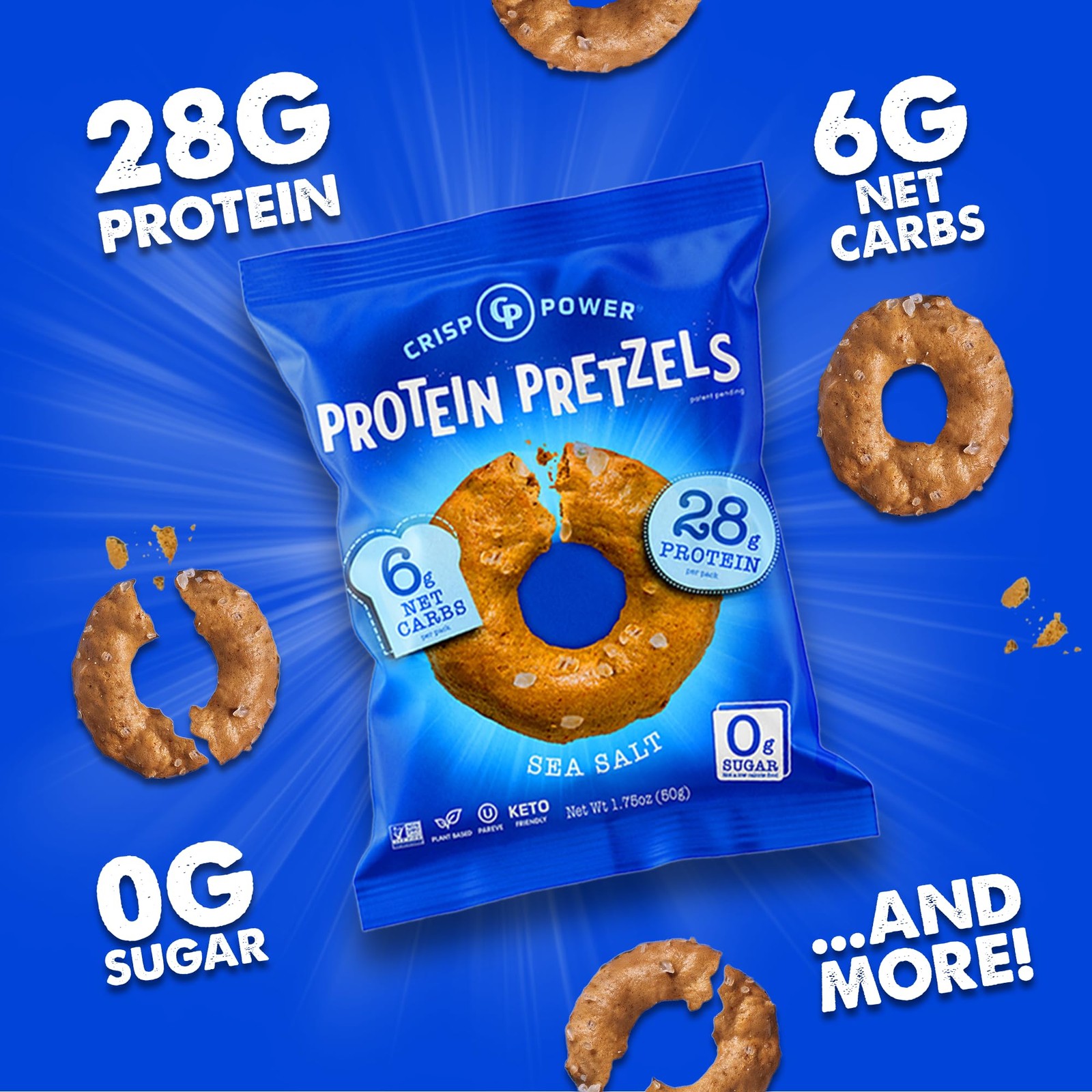 Crisp Power Protein Pretzels Variety Pack Sea Salt Vegan Keto Snack Plant Based