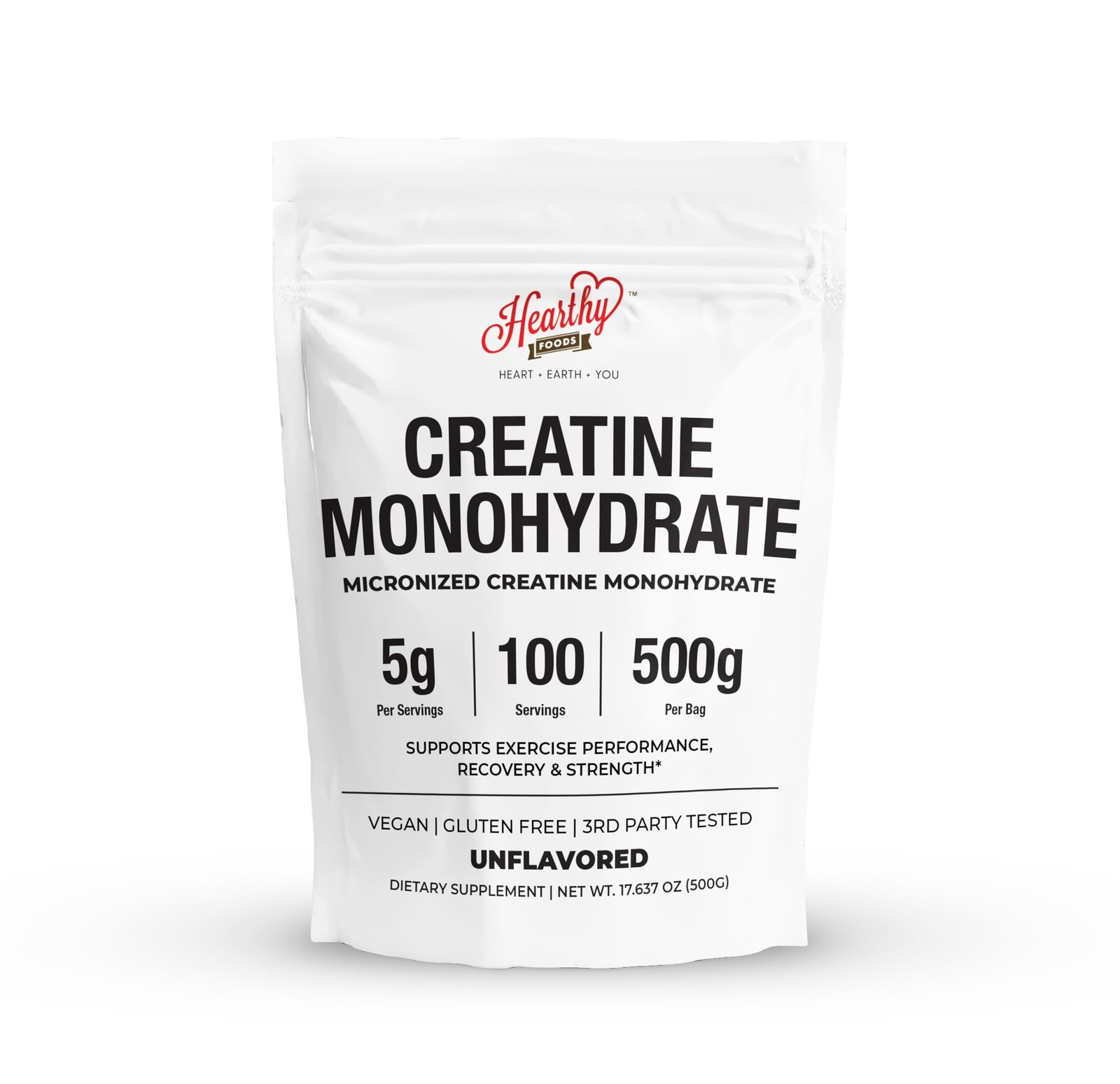 HEARTHY FOODS Creatine Monohydrate Micronized Powder 1.1 Pound (Pack of 1)
