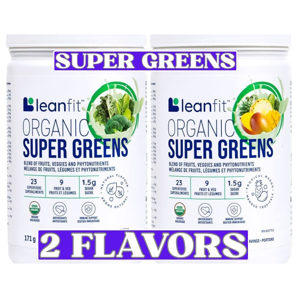 LeanFit Organic Super Greens 2-Pack Natural + Tropical Mango 60 Servings Total