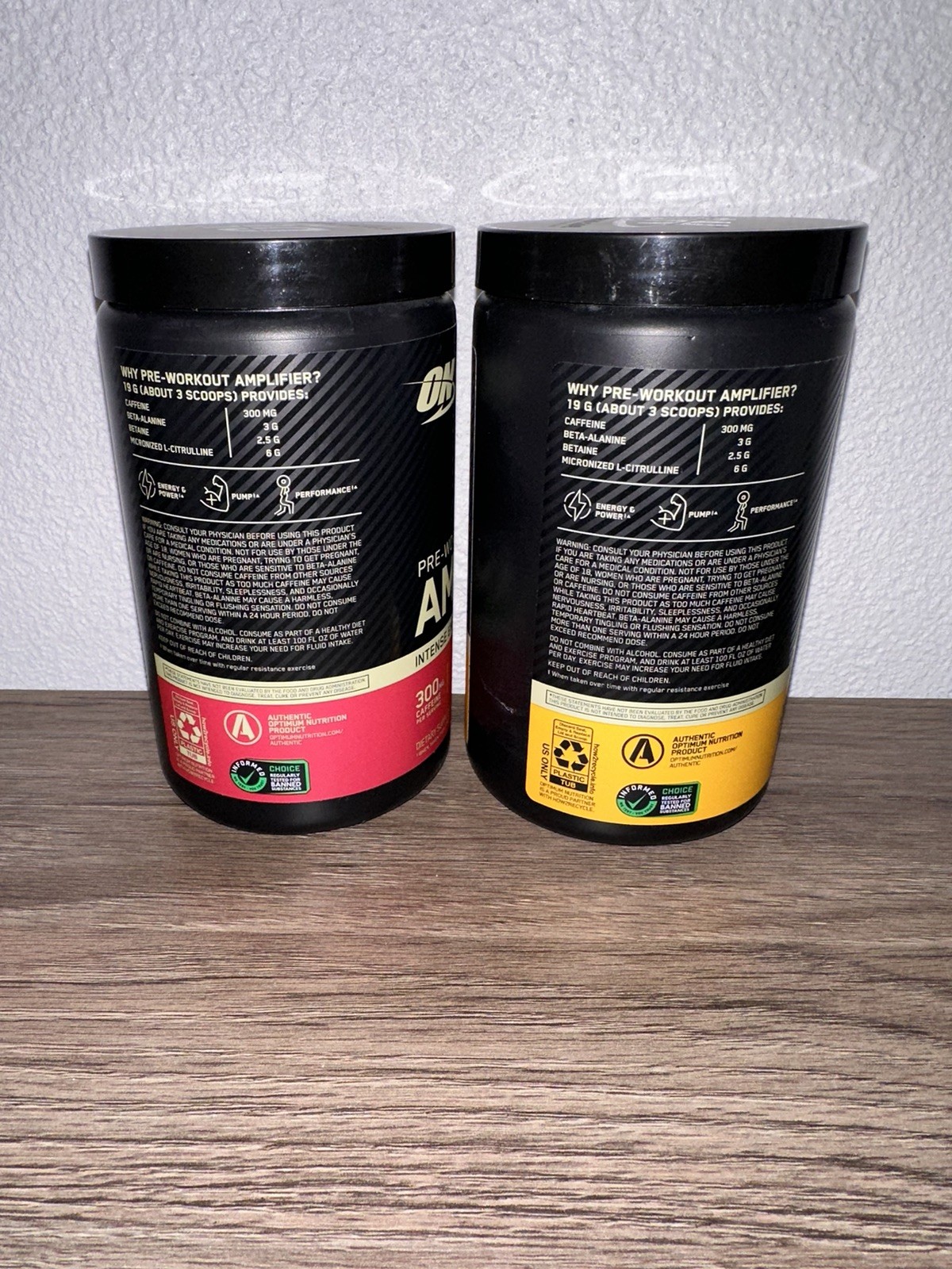 2x Optimum Nutrition Pre-Workout Amplifier Tropical Punch & Citrus Mango 13.4 oz