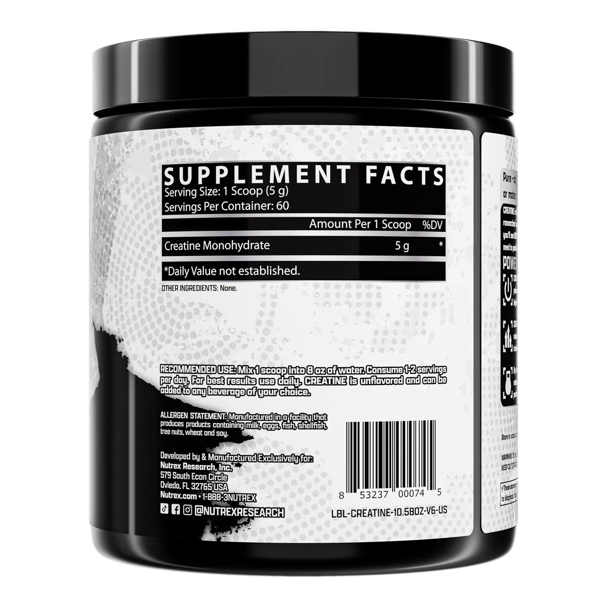 Nutrex CREATINE Monohydrate Powder Micronized Unflavored 60 Servings 300 Grams