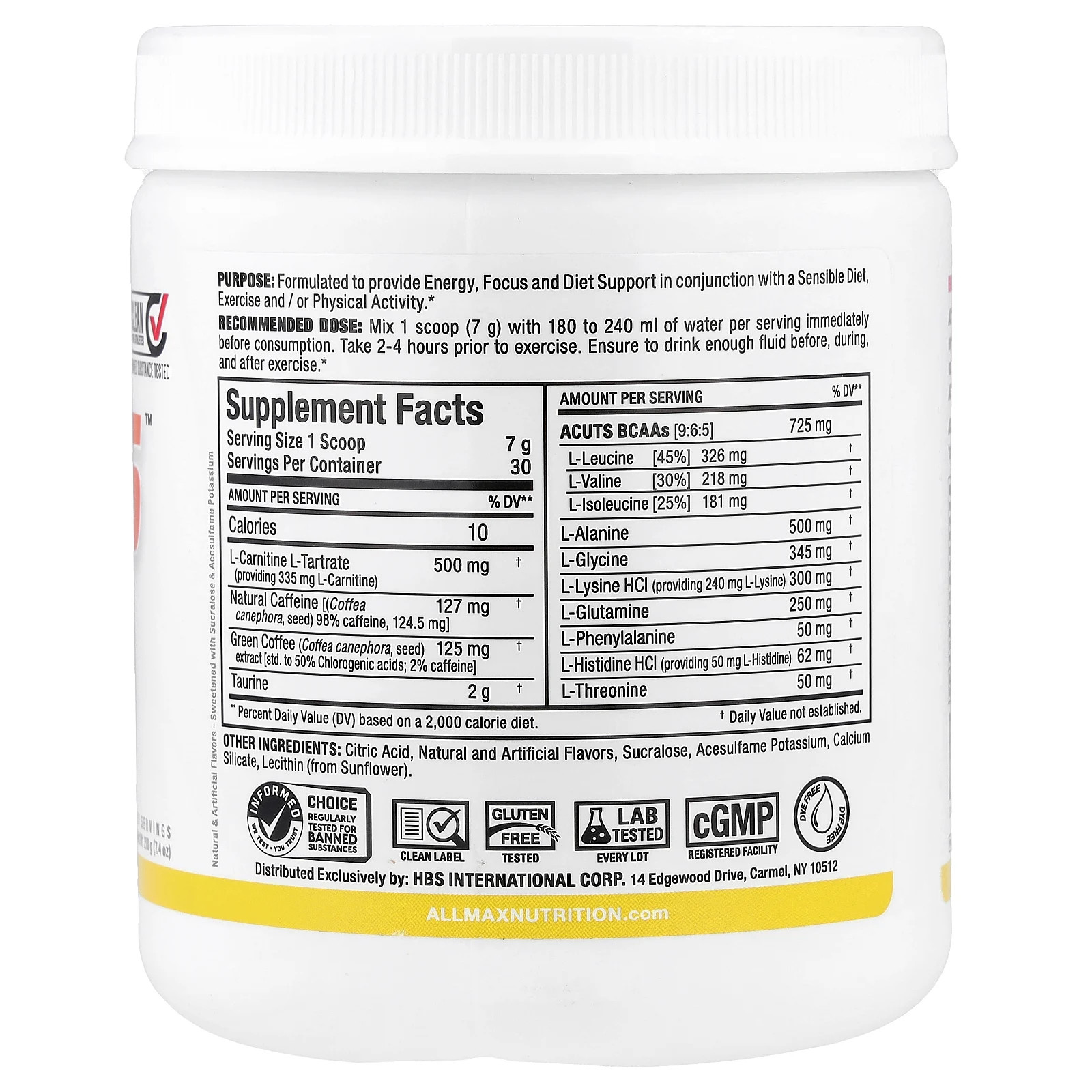 ACUTS, Amino-Charged Energy Drink, Pina Colada, 7.4 oz (210 g)