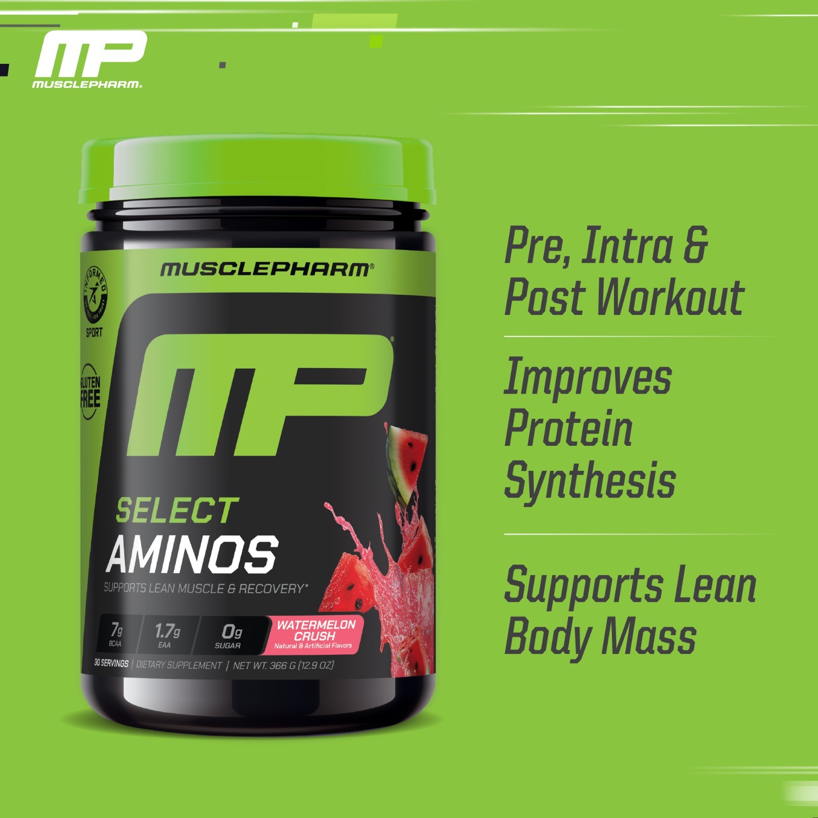 MusclePharm EAA + BCAAs, Post Workout Essential Amino Acids-Watermelon Crush