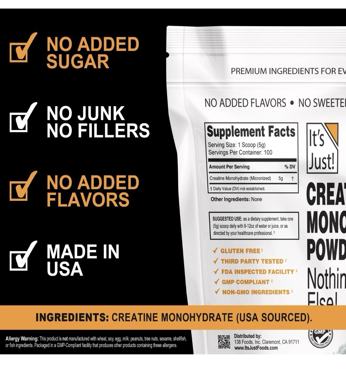 It’s Just! – Creatine Monohydrate Powder, Pure 1.1 Pound (Pack of 1)