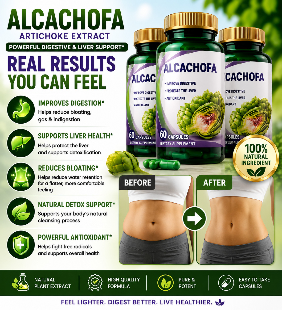 3 Alcachofa Artichoke Extract 60 Capsules Digestive & Liver Support Supplement