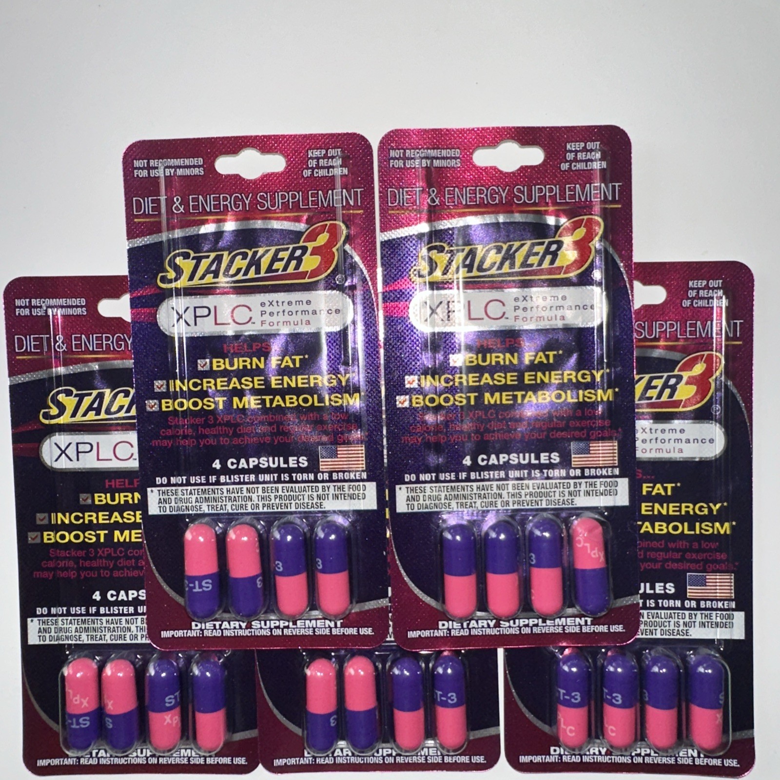 5 Packs Stacker 3 XPLC 4ct Blister Pack Dietary Supplement Weight Loss 20 Caps