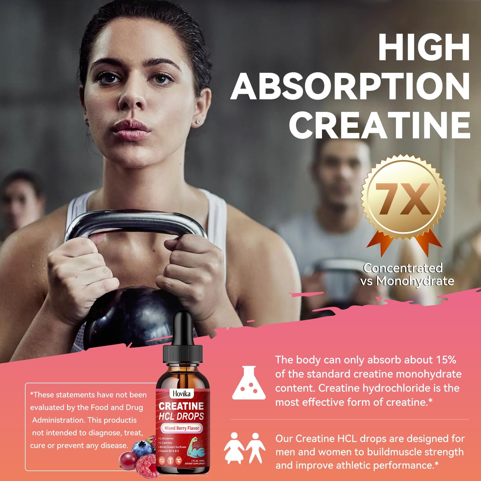 Creatine HCL Liquid Drops for Men & Women Creatine Hydrochloride with L-Carni…
