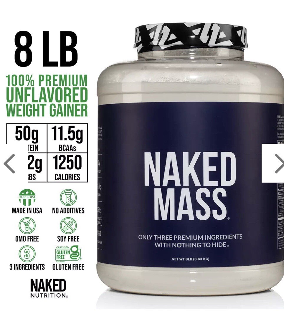 Naked Nutrition UNFLAVORED WEIGHT GAINER Mass-8lb Bulk GMO And Gluten Free