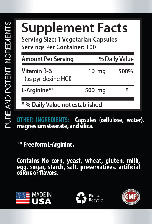 Improves Body Fitness – L-ARGININE 500mg – L-Arginine Tablets – 100 Capsules