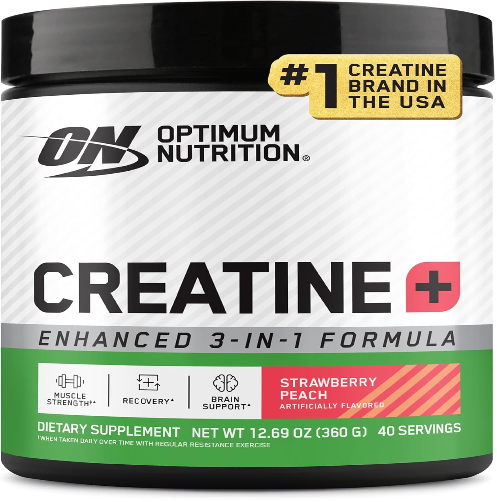 Optimum Nutrition Creatine Monohydrate Plus Powder, Strawberry Peach Flavored Cr