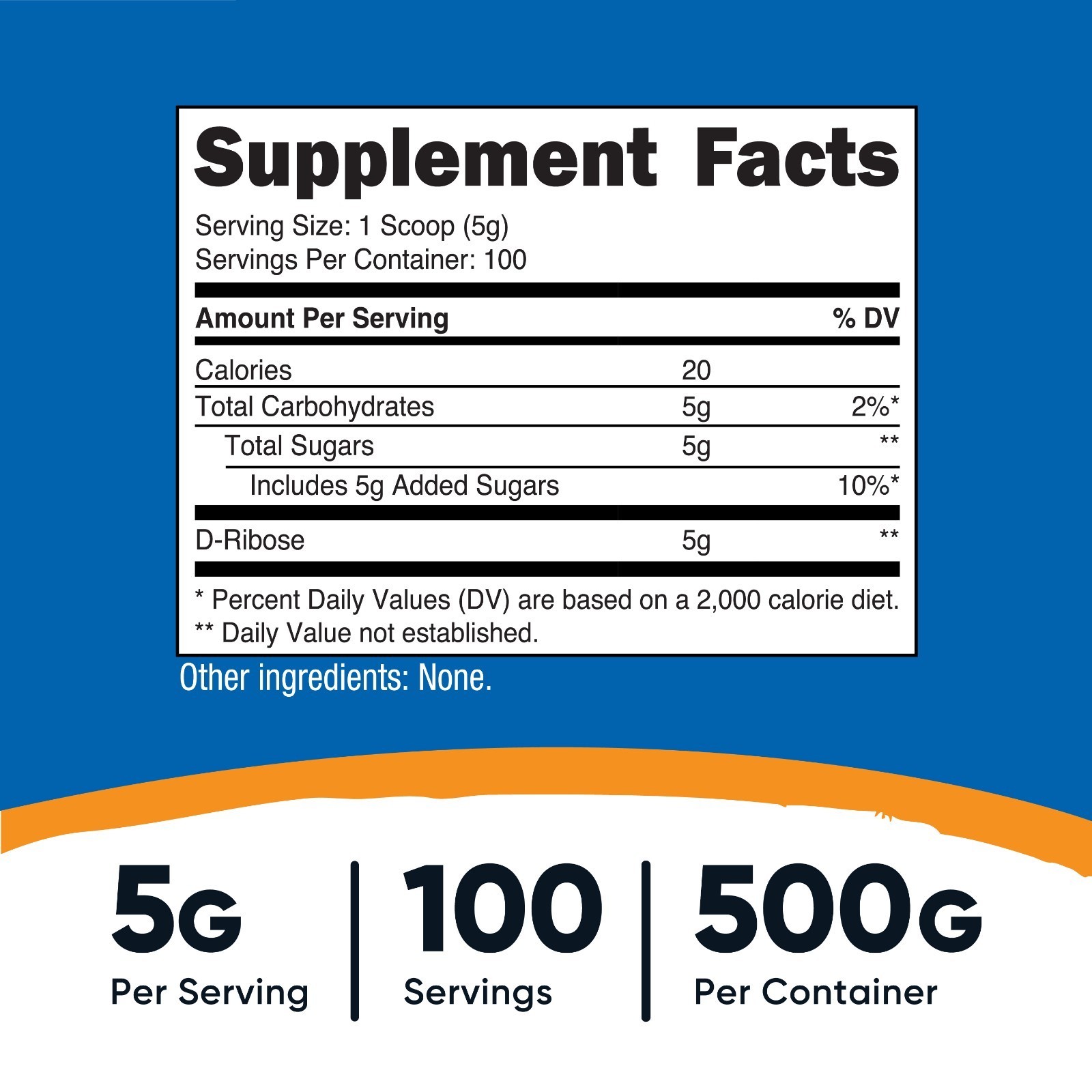 Nutricost Pure D-Ribose Powder 500G – 100 Servings, 5000mg Per Serving