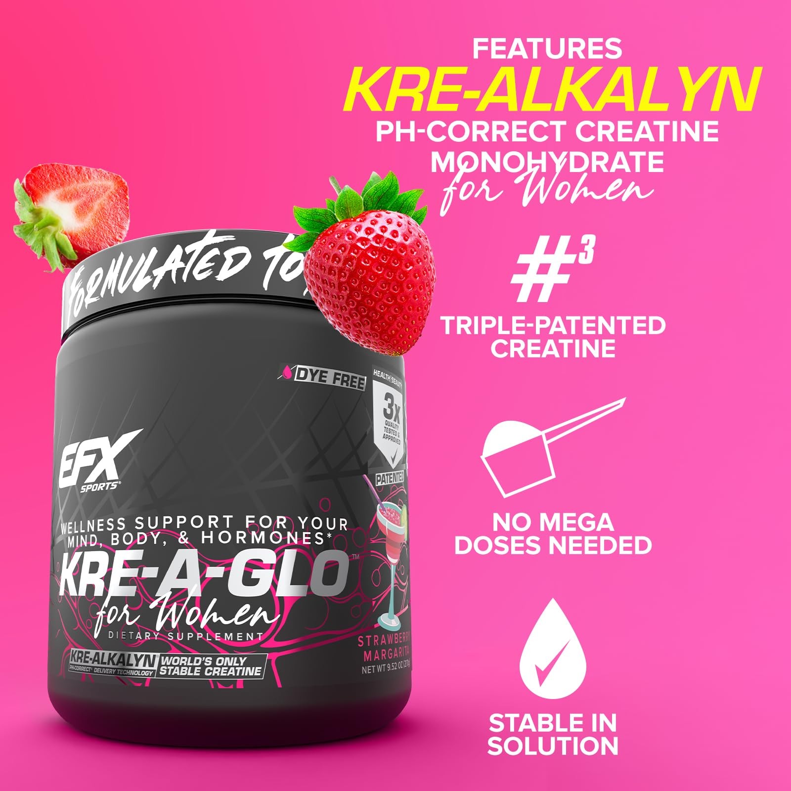EFX Sports Kre-A-Glo Creatine Strawberry Margarita Collagen Ashwagandha 30 serve