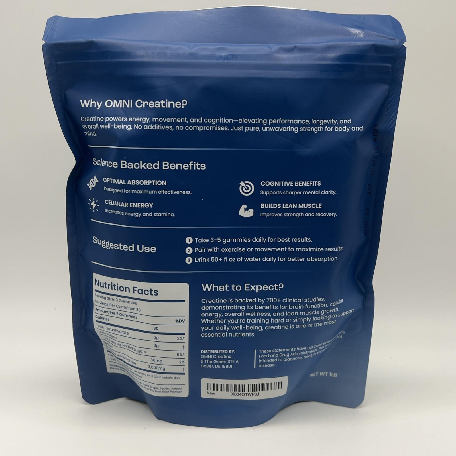 Creatine Monohydrate Gummies for Muscle Growth, Recovery & Brain Support – 90