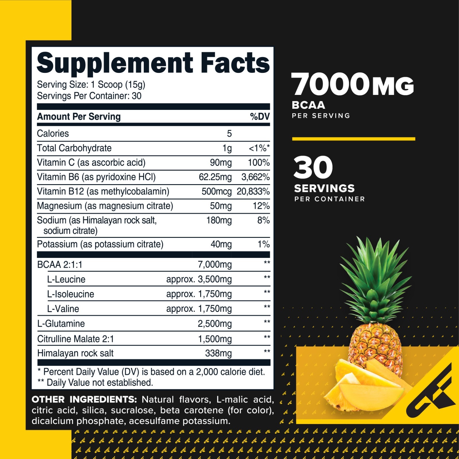 PrimaForce BCAA Powder (Pineapple Mango) – 2:1:1 BCAAs, Post-Workout Recovery