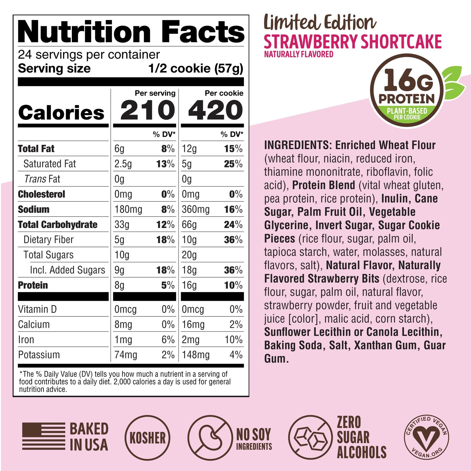 & Protein Cookie Strawberry Protein Snacks 16G Plant Protein 10G
