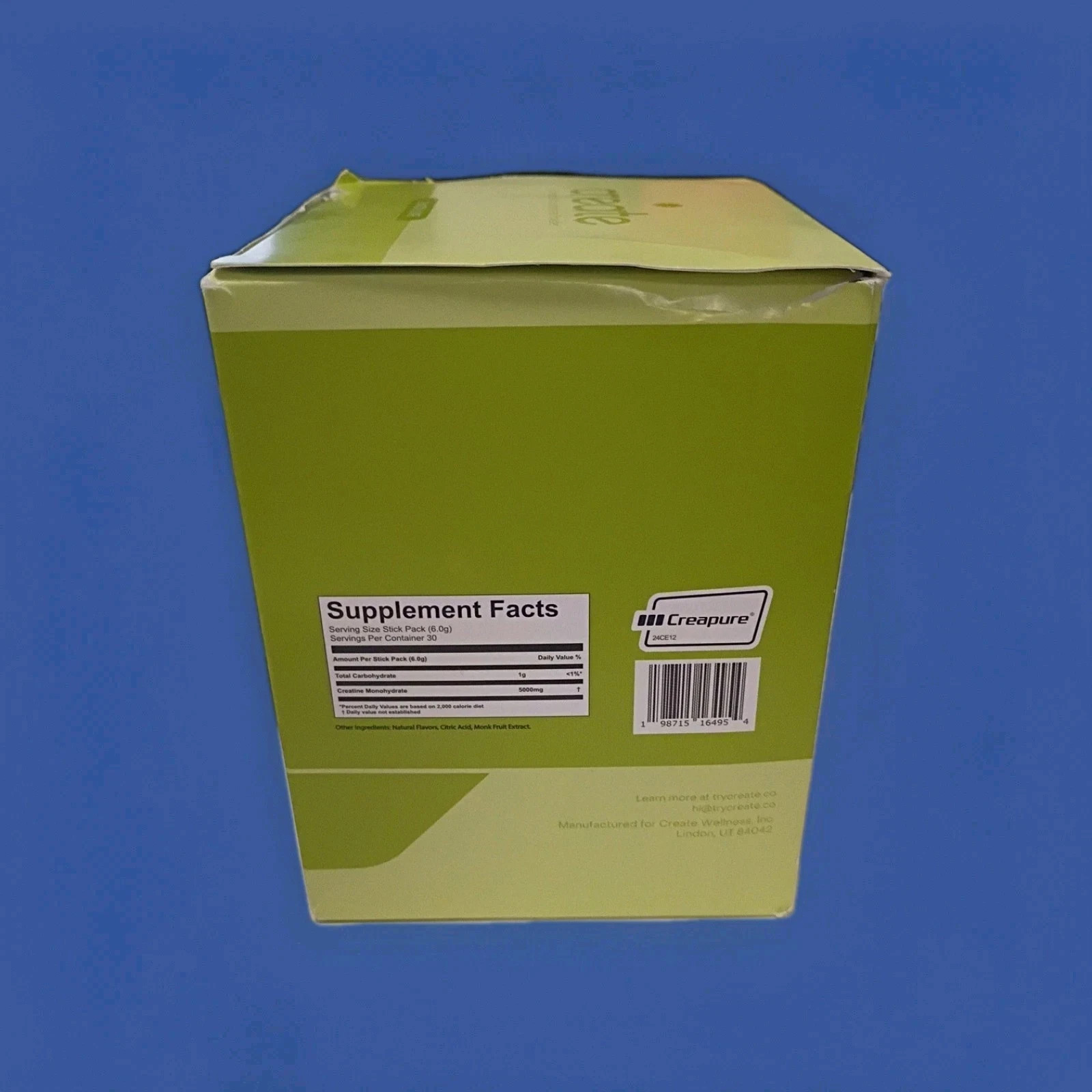 Create Creatine Monohydrate Powder Lemon Lime Dietary Supplement 30 sticks -DD