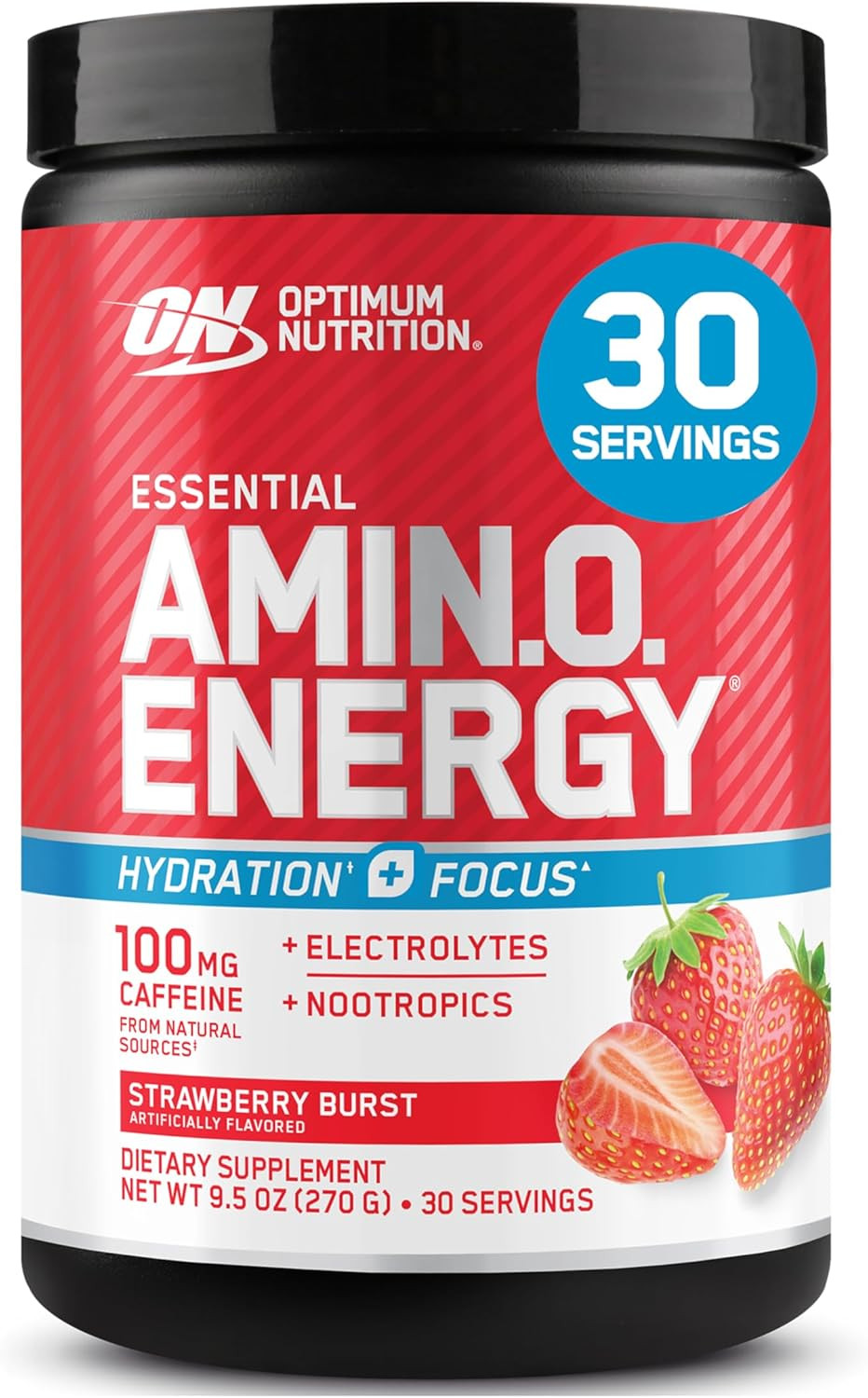 Amino Energy Powder plus Focus, with BCAA, Electrolytes, and Caffeine, Juicy Str