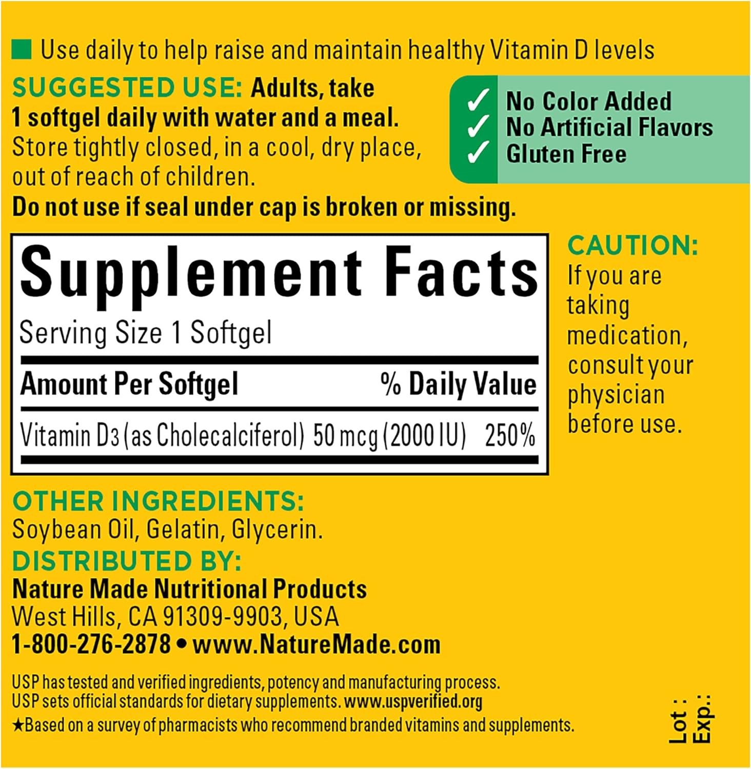 Nature Made Vitamin D3 2000 IU 50 mcg, 90 Softgel