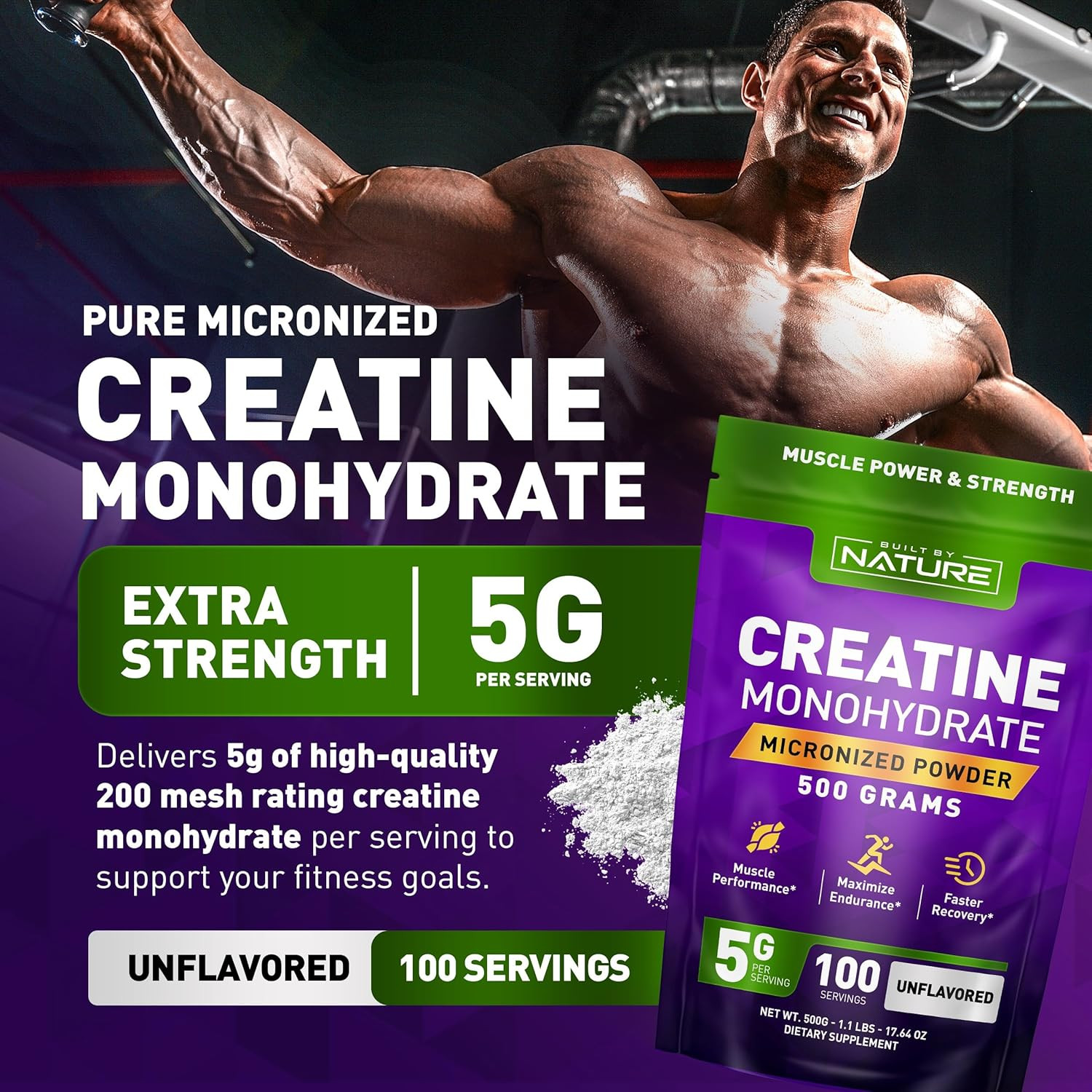 Creatine Monohydrate Powder – Micronized Creatine for Men & Women – Pure Monohyd
