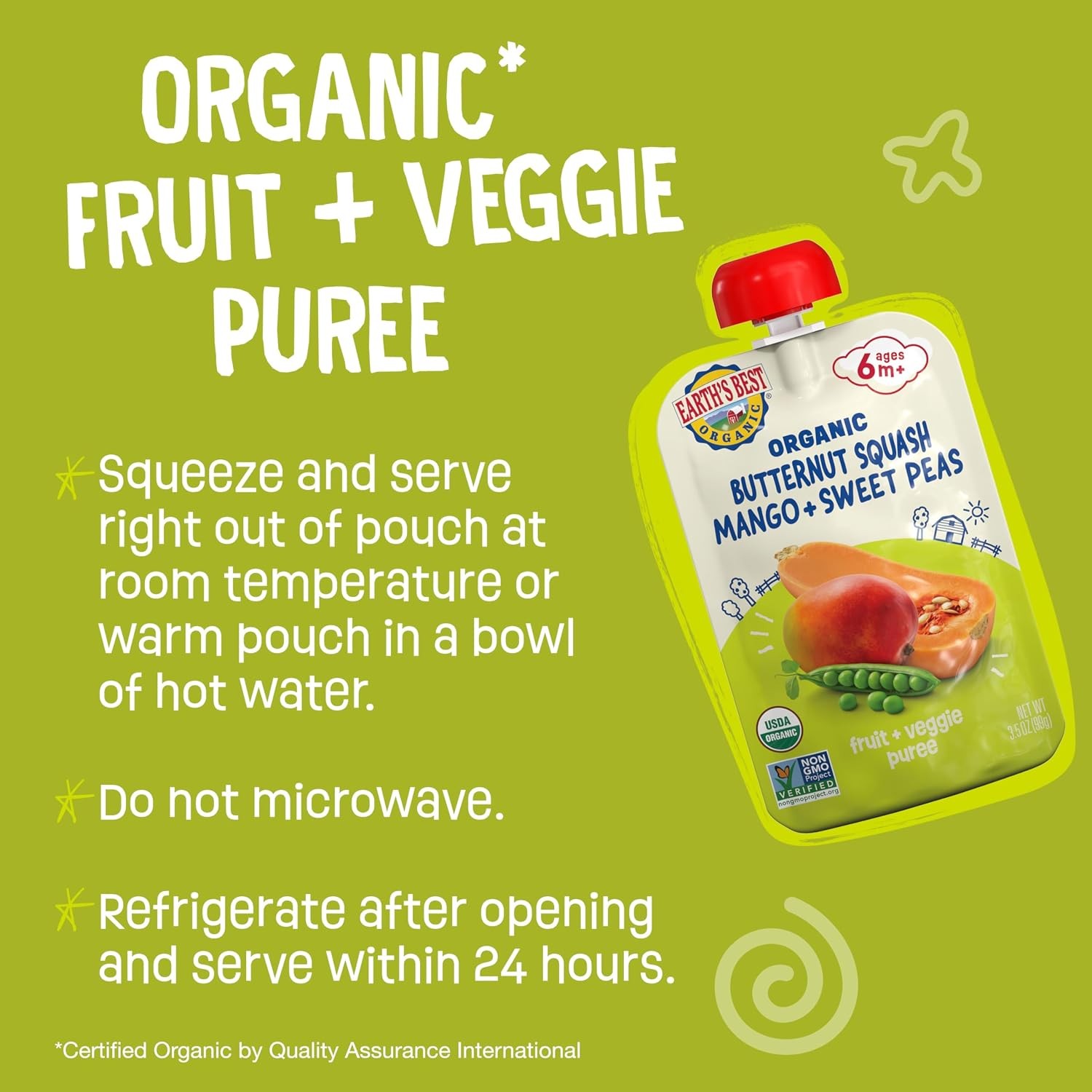 Earth’s Best Organic Butternut Squash, Mango and Sweet Peas Puree Pouch 3.5 oz (