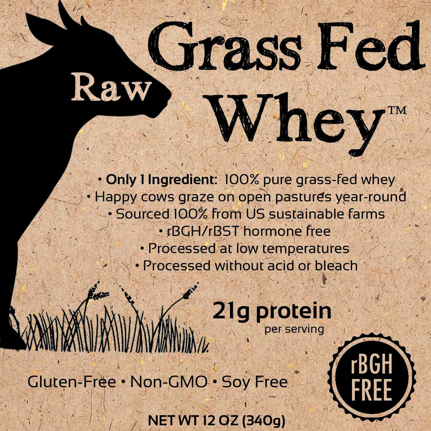 Raw Grass Fed Whey Protein Powder, Happy Healthy Cows, 12 Oz