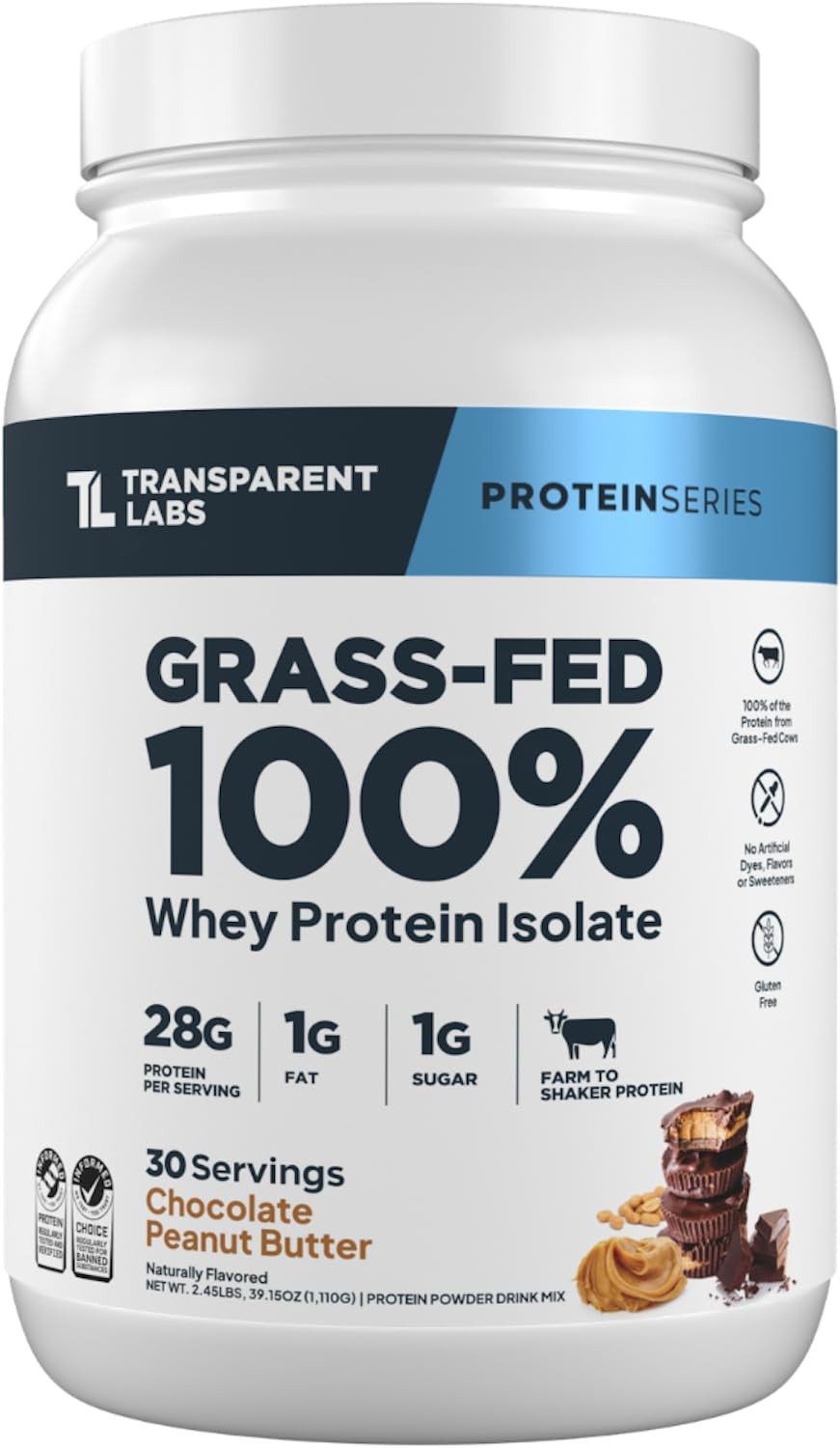 Transparent Labs GrassFed Whey Protein Isolate Naturally Flavored, Gluten Fr…