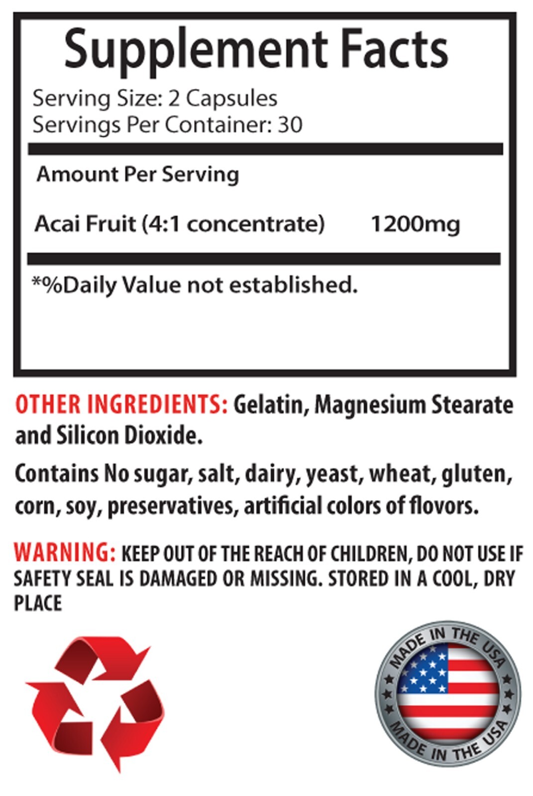 ACAI BERRY EXTRACT – Complete Radiant Skin Support – 2B 120 Caps