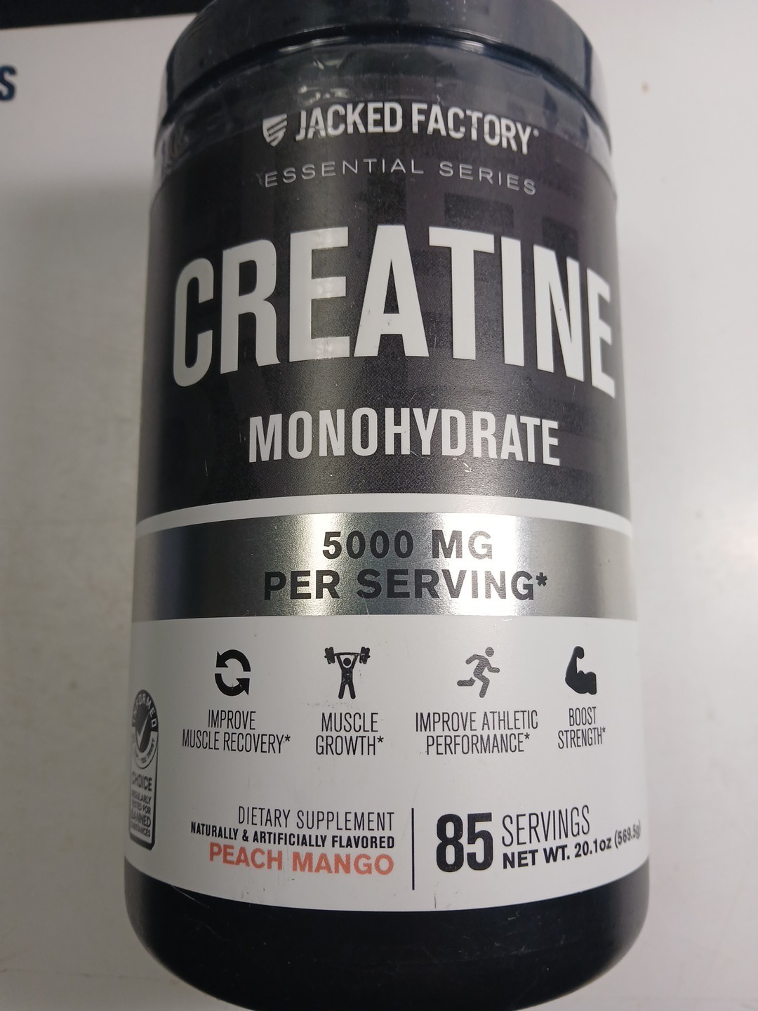 Essential Creatine Monohydrate Peach Mango 5000mg 85 Servings 20.1oz 12/26