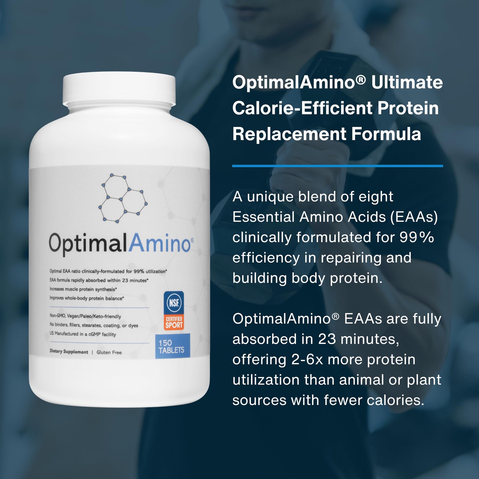 OptimalAmino Tablets (150 Count) | 99% Utilized Essential Amino Acids (EAA) S…