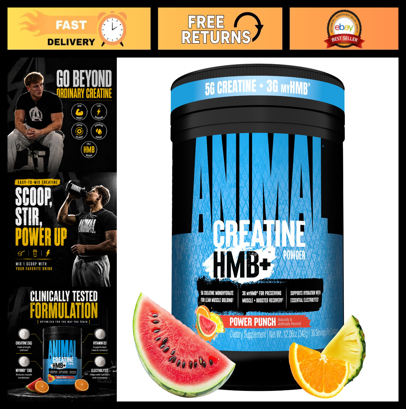 Creatine HMB Powder with Electrolytes – 3g myHMB + 5g Creatine for Energy & Reco