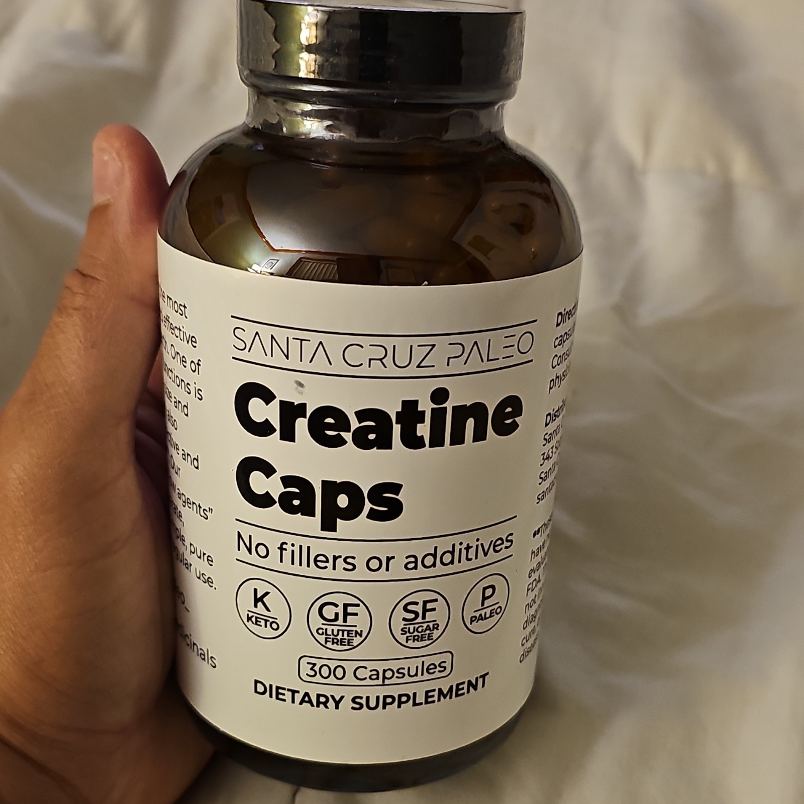 Creatine Monohydrate Capsules 300ct Santa Cruz Peleo Gluten-Free Keto