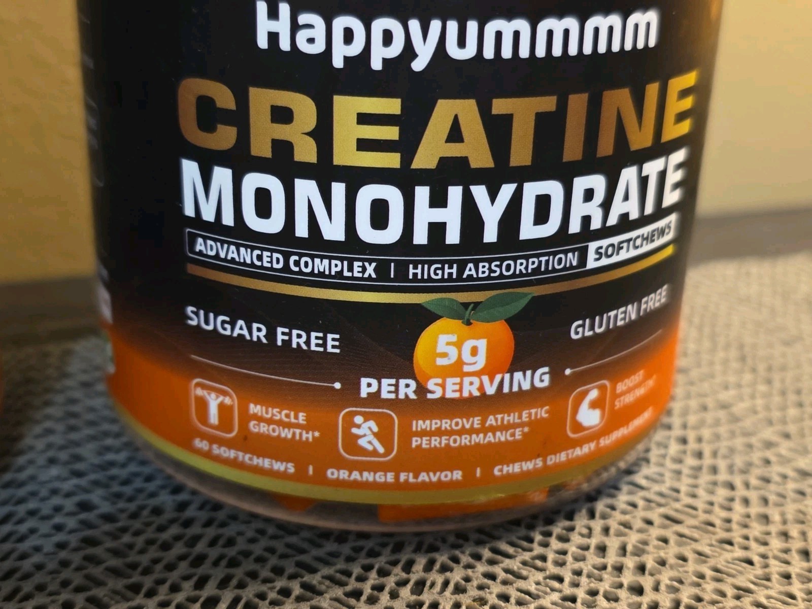 Happyummmm Creatine Monohydrate, Sf, 3 Pack Soft Chews, 2 Orange, 1 Blueberry