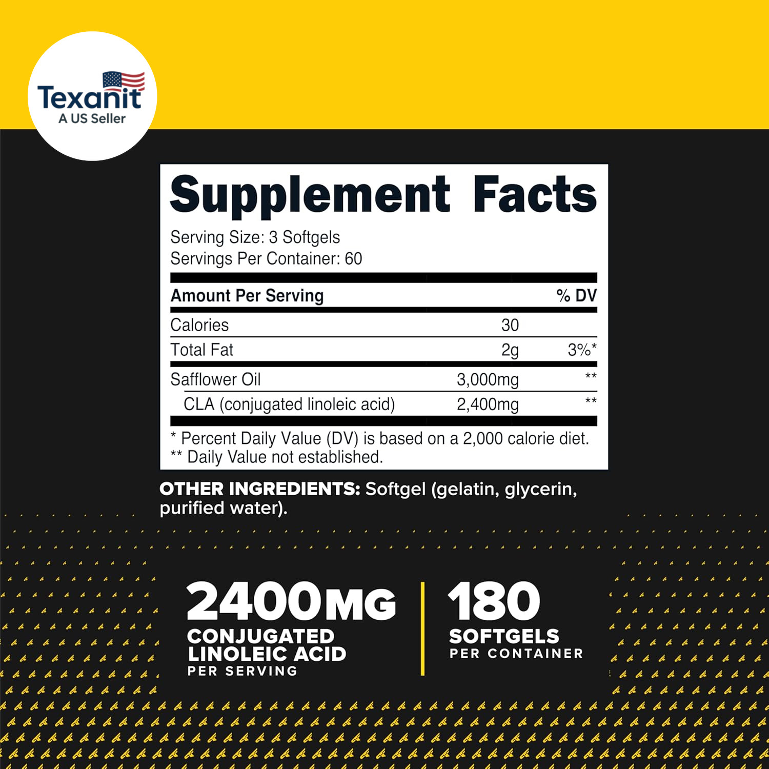 CLA 2400 Mg per Serving (180 Softgels) – Max CLA – for Men and Women, Non-Stimul