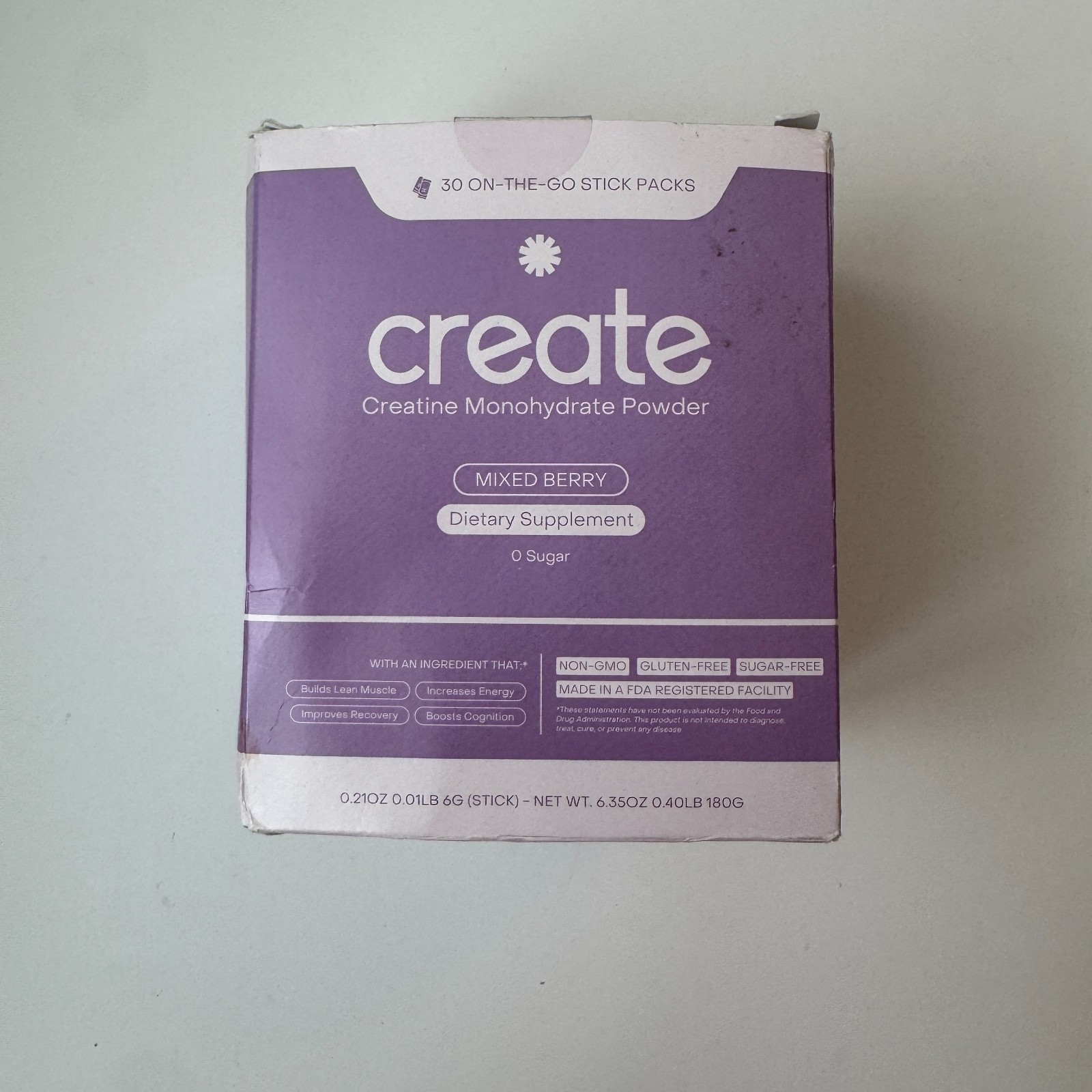 Create Creatine Monohydrate Mixed Berry 30 Stick Packs Vegan Exp 08/2027 Dietary