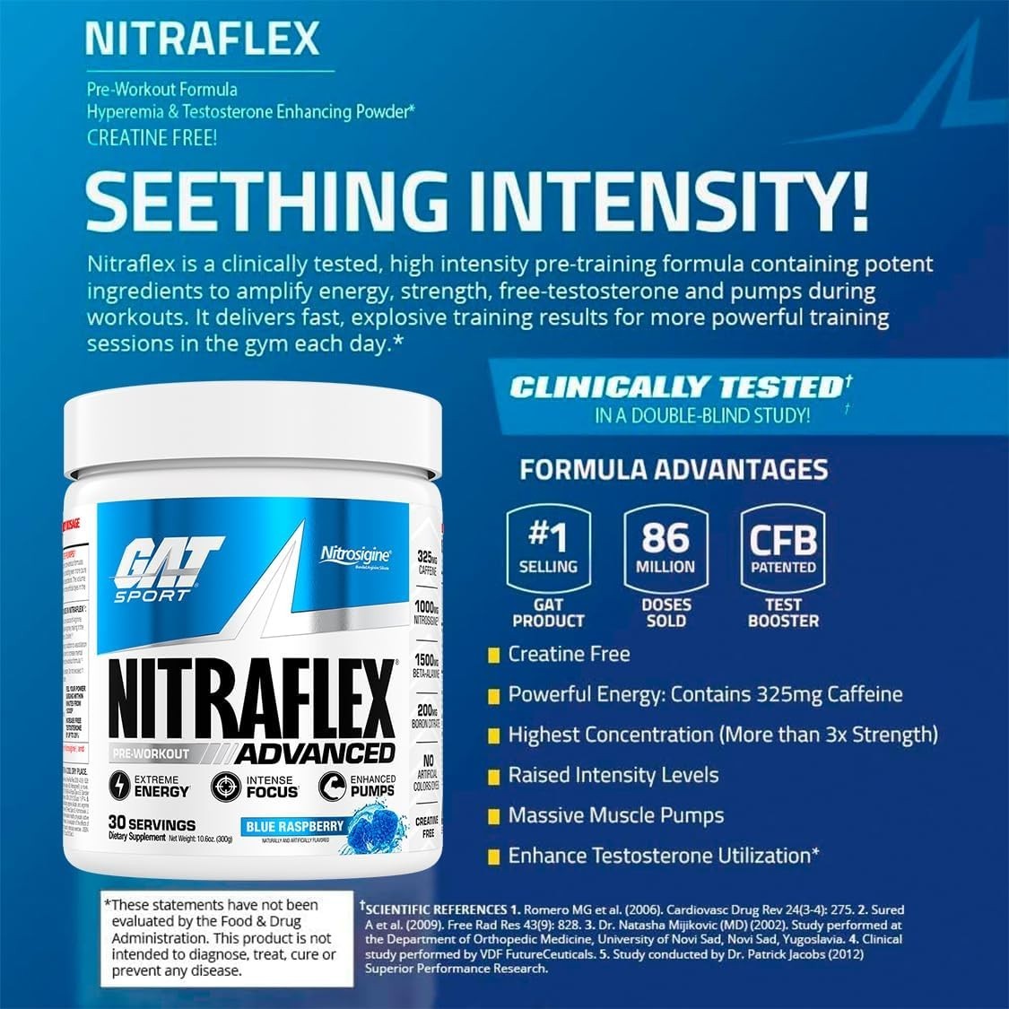 Nitraflex Blue Raspberry Pre-Workout – Boosts Energy & Performance, 30 Servings