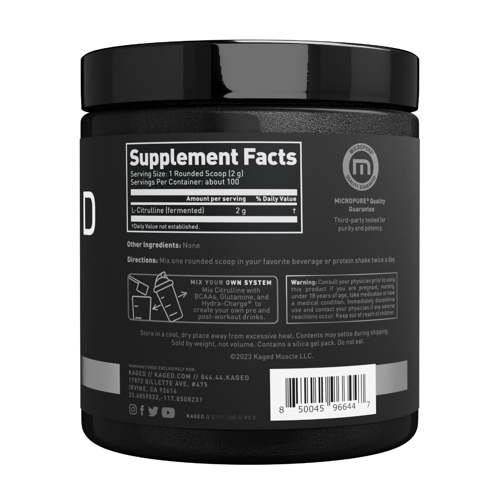L-Citrulline Powder Unflavored – Boost Nitric Oxide, Enhance Muscle Pumps, 100 S
