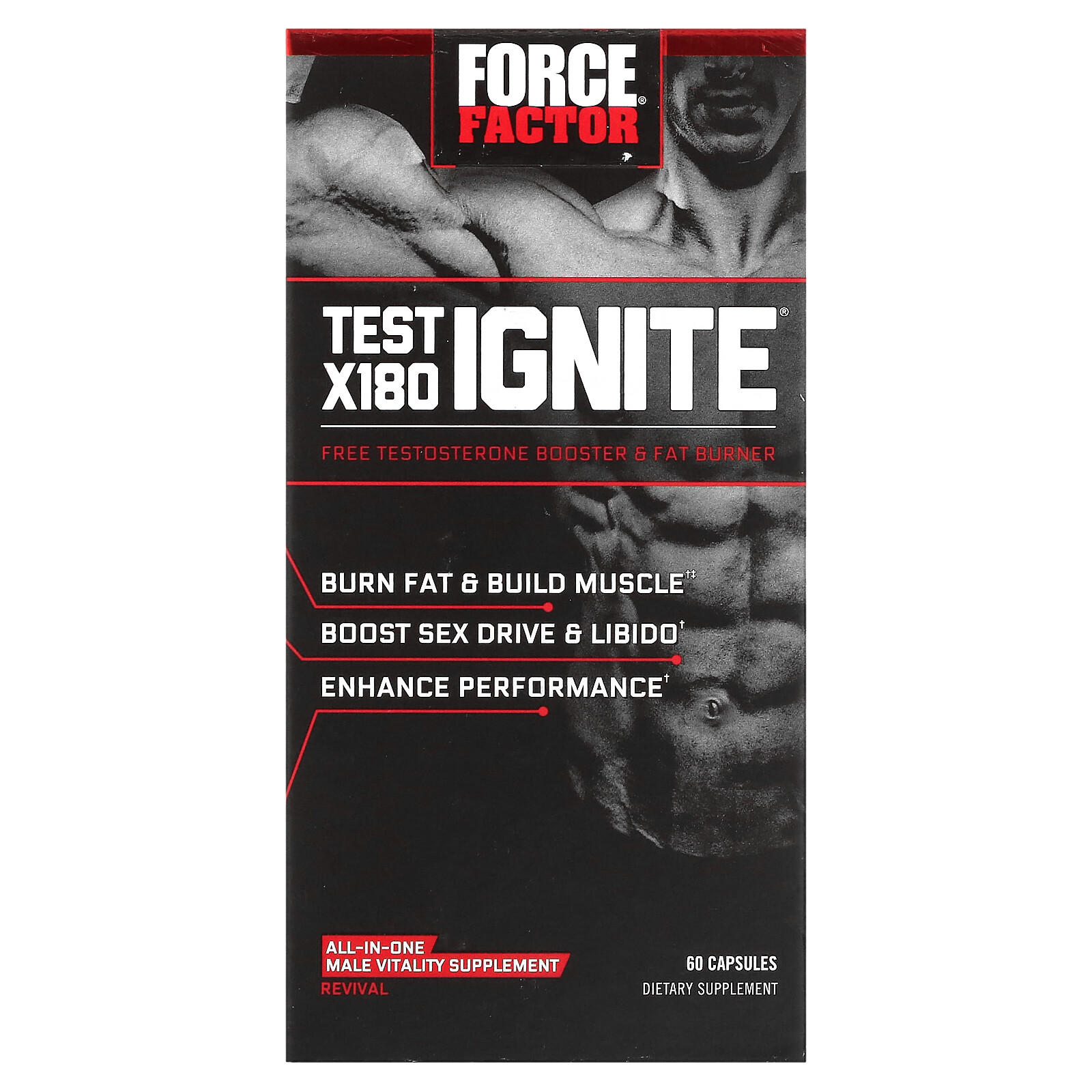 Test X180 Ignite, Free Testosterone Booster & Fat Burner, 60 Capsules